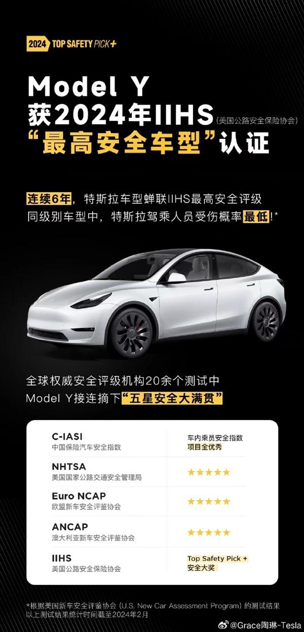 還吐槽嗎?陶琳曬特斯拉安全性:同級(jí)別車(chē)型中駕乘人員受傷概率最低