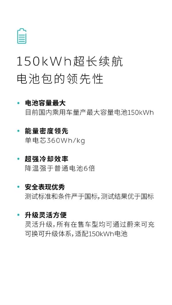蔚來150度電池包升級(jí)方案公布:6月1日上線 日租最低100元